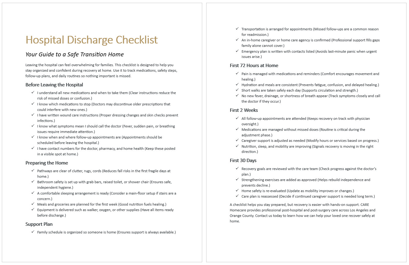 Hospital Discharge Checklist