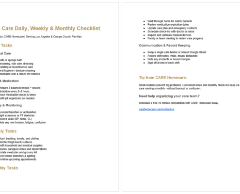 A 24-7 Home Care Checklist Available to Print in PDF - Daily, Weekly & Monthly
