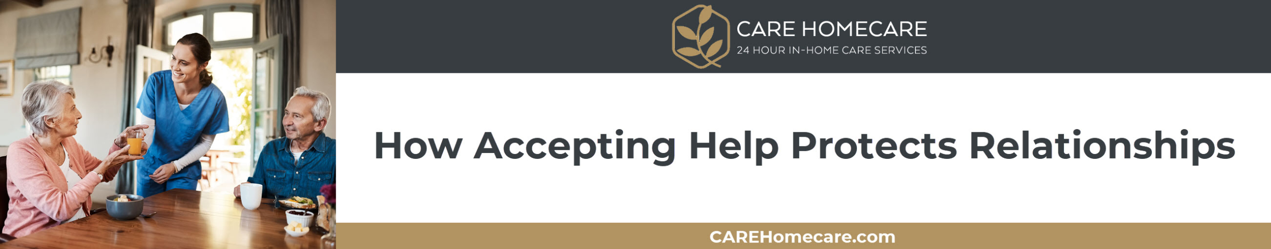 A family caregiver smiling with relief while a professional caregiver assists a loved one.