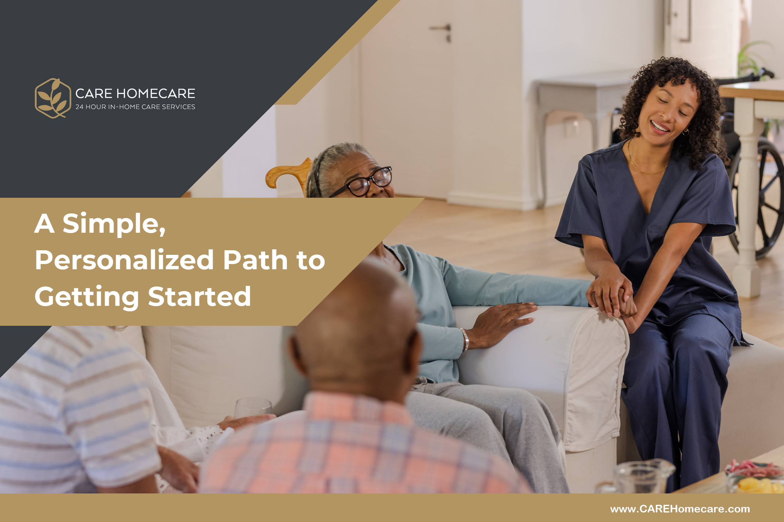 A family meets with a home care professional to discuss care needs, scheduling, and support options.